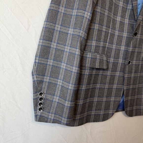 Le Chateau Mens Sports Coat Size 42 Formal Suit Jacket Grey Blue Plaid Business - Picture 5 of 11